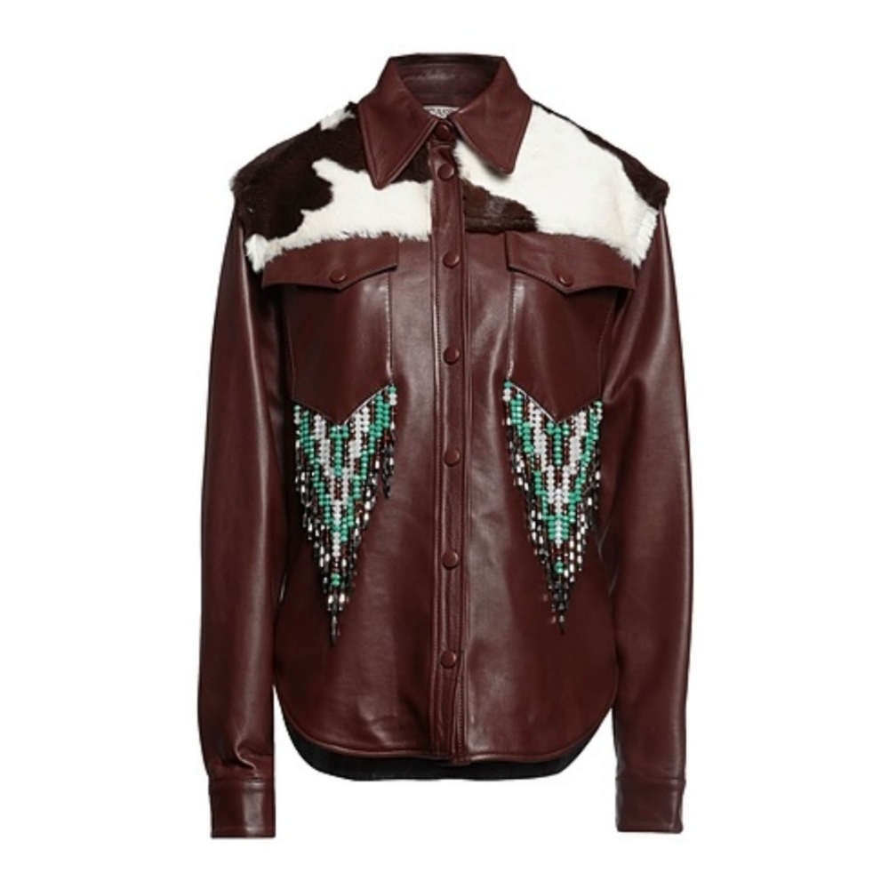 🆕️DAN CASSAB Glen Jacket Chocolate Leather Cow Hair Fringe Western Unisex Small